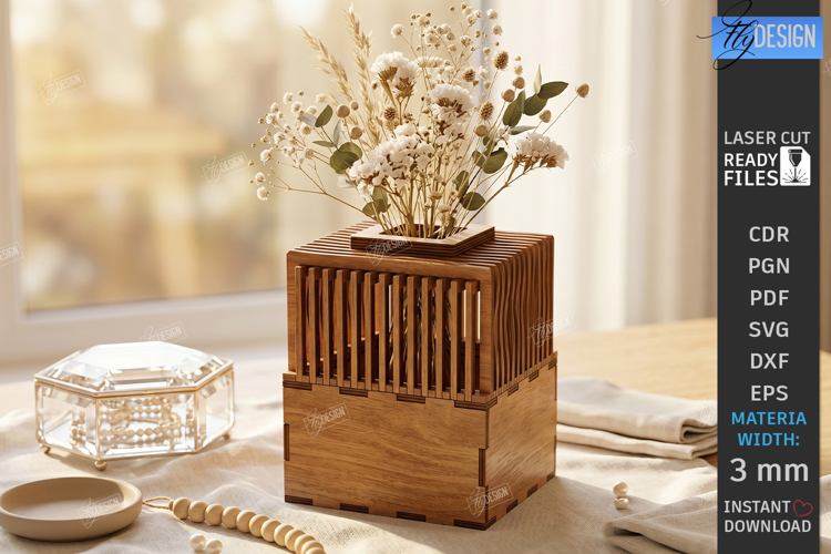 Wooden Wildflowers Vase Stand Laser Cut | 3D Layered Vase