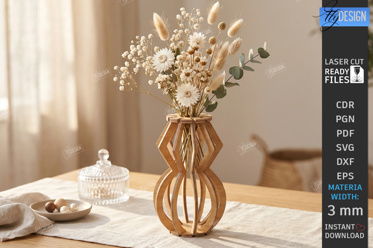 Wooden Wildflowers Vase Stand Laser Cut | 3D Layered Vase