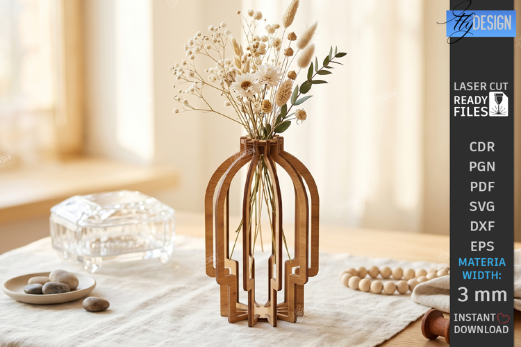 Wooden Wildflowers Vase Stand Laser Cut | 3D Layered Vase