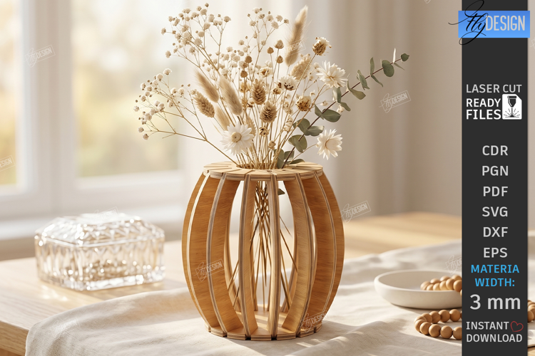 Wooden Wildflowers Vase Stand Laser Cut | 3D Layered Vase