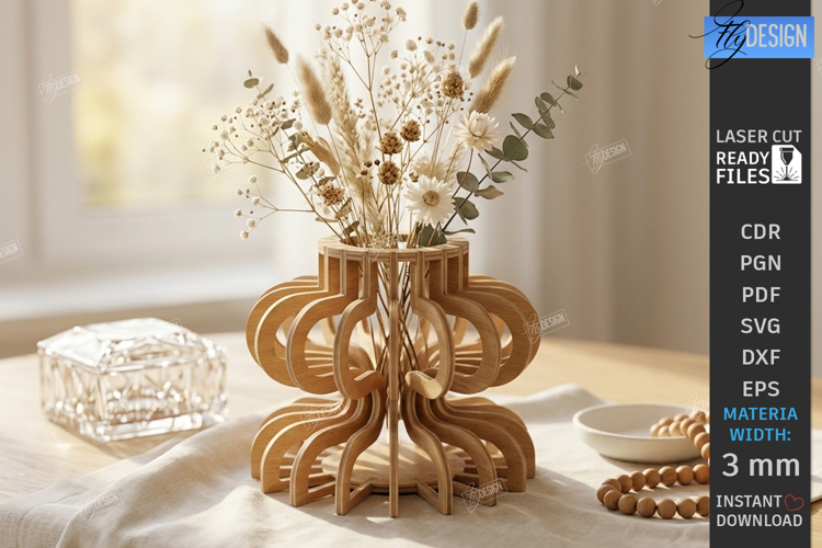 Wooden Wildflowers Vase Stand Laser Cut | 3D Layered Vase