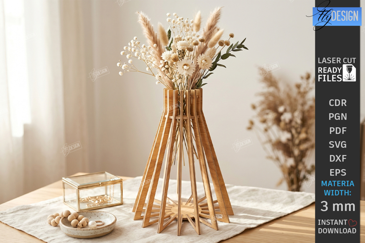 Wooden Wildflowers Vase Stand Laser Cut | 3D Layered Vase