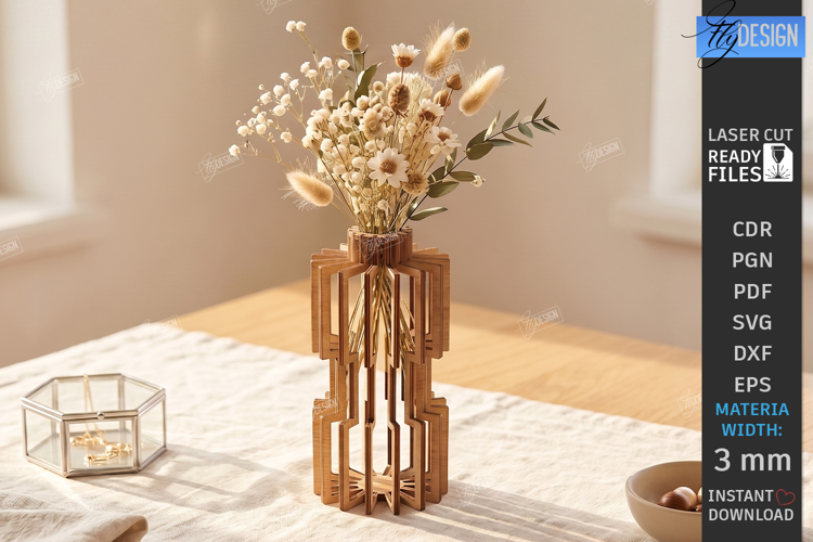 Wooden Wildflowers Vase Stand Laser Cut | 3D Layered Vase