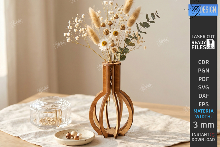 Wooden Wildflowers Vase Stand Laser Cut | 3D Layered Vase