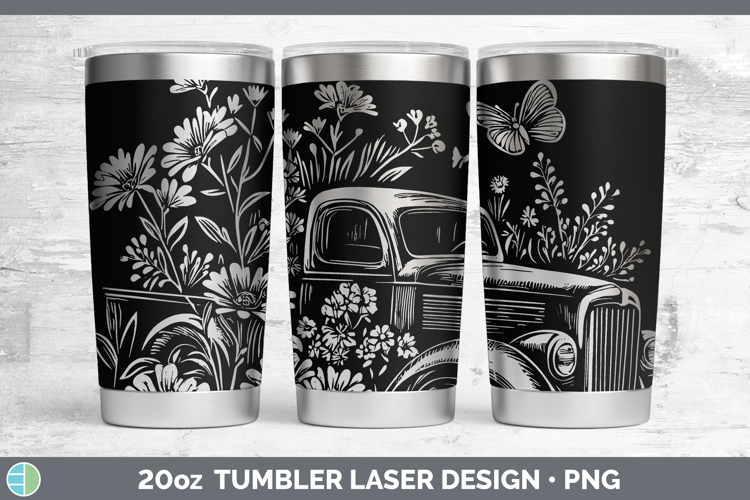 Wildflowers Vintage Truck Laser 20oz Tumbler Design