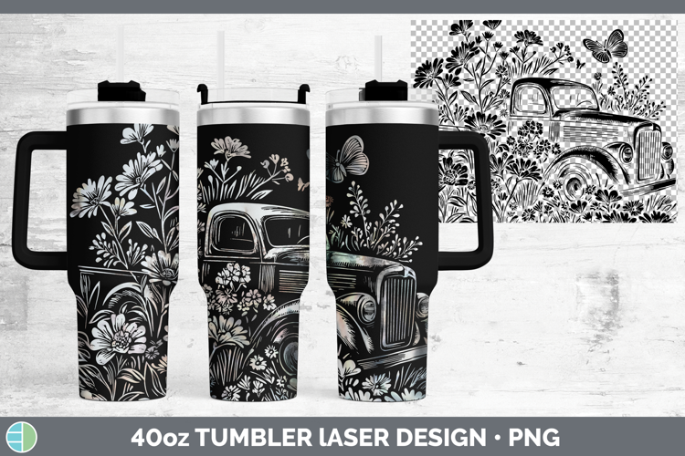 Wildflowers Vintage Truck Laser 40oz Tumbler Design
