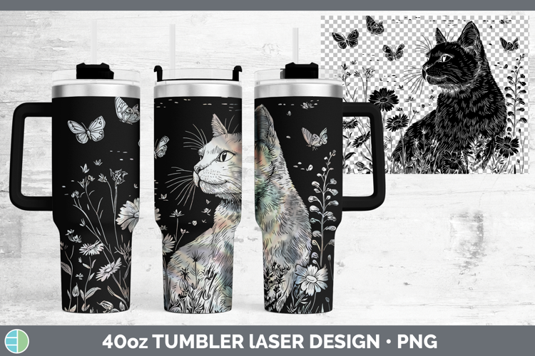 Wildflowers White Cat Laser 40oz Tumbler Design