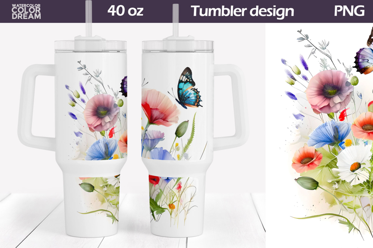 Watercolor Floral Tumbler 40 Oz | Wildflowers Tumbler 40 oz