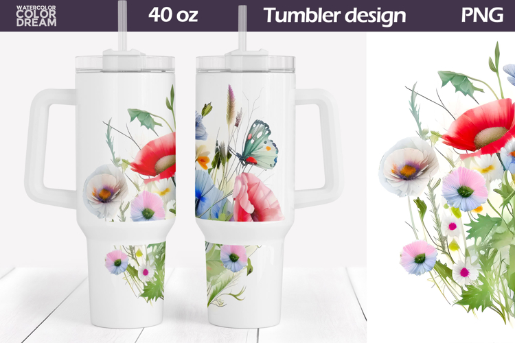 Watercolor Floral Tumbler 40 Oz | Wildflowers Tumbler 40 oz