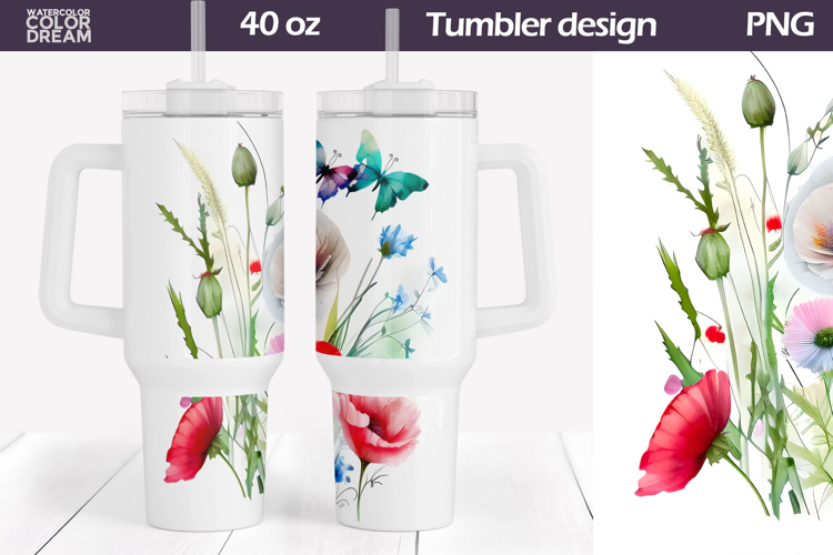 Watercolor Floral Tumbler 40 Oz | Wildflowers Tumbler 40 oz