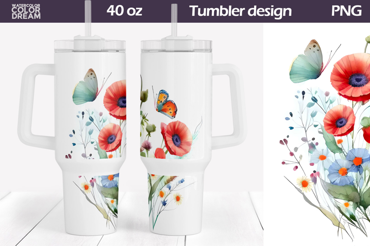 Watercolor Floral Tumbler 40 Oz | Wildflowers Tumbler 40 oz