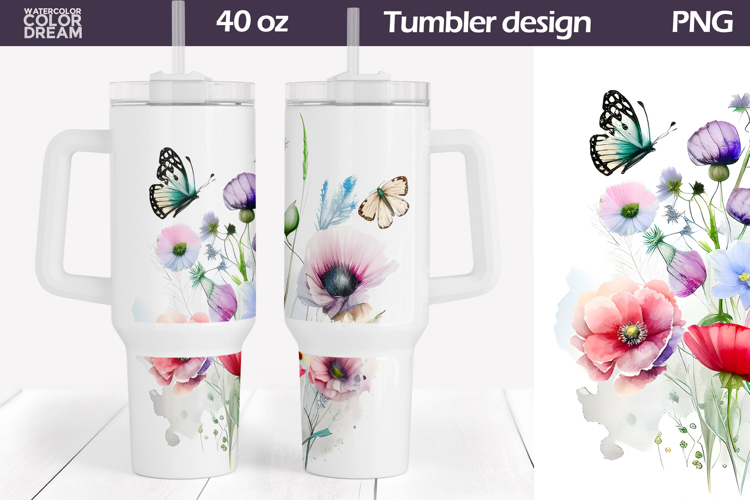 Watercolor Floral Tumbler 40 Oz | Wildflowers Tumbler 40 oz