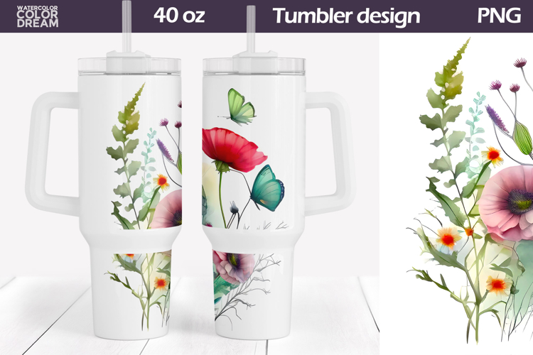 Watercolor Floral Tumbler 40 Oz | Wildflowers Tumbler 40 oz