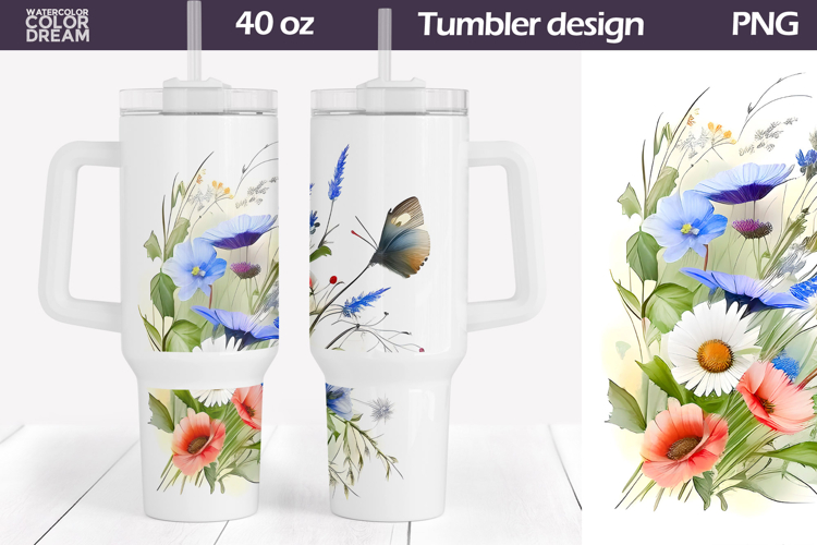 Watercolor Floral Tumbler 40 Oz | Wildflowers Tumbler 40 oz