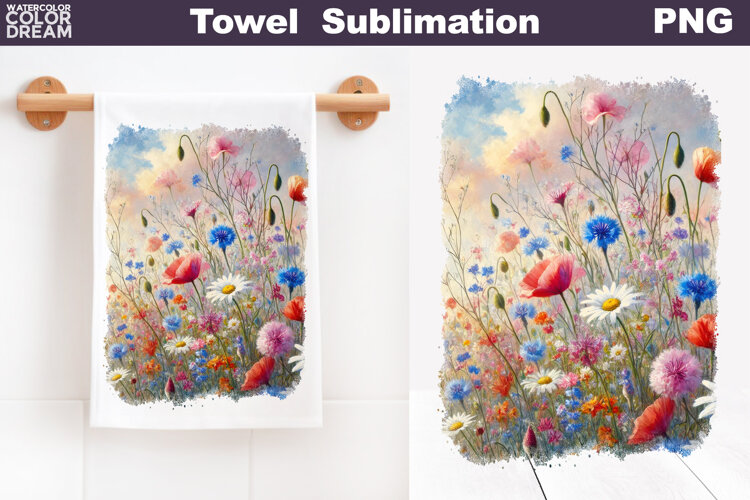 Poppy Cornflowers Daisy Towel | Wildflowers Kitchen Towel example image 1