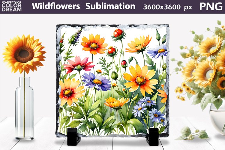 Watercolor Wildflowers Sublimation | Slate Sublimation Desig