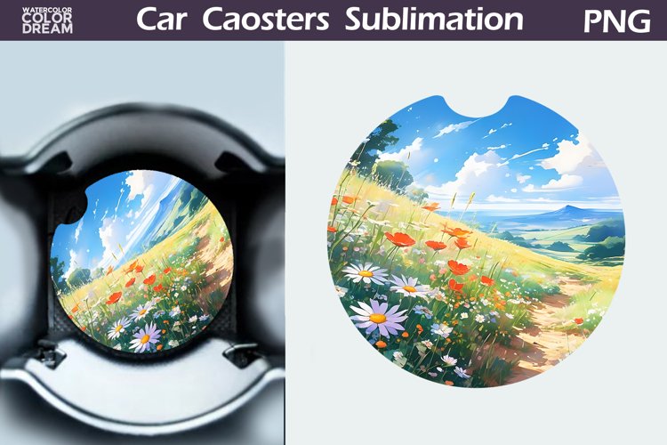 Watercolor Flowers Car Coaster | Wildflowers Round Coaster
