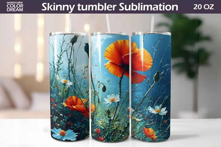 Wildflowers Tumbler Sublimation | Poppies Flowers Tumbler