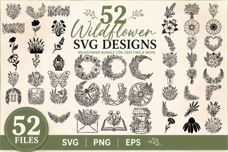 Summer Wildflower SVG Bundle | 52 Floral Designs