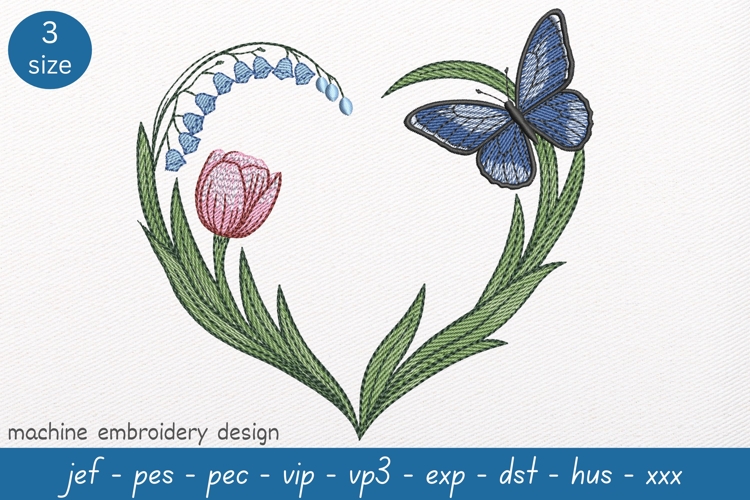 Spring Flowers Embroidery Design: Floral Heart Pattern