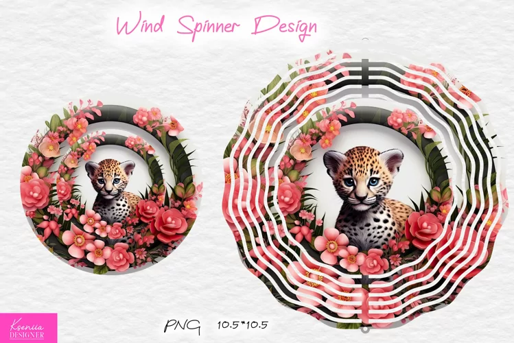 Floral Leopard Wind Spinner Design|Wild Flowers Design