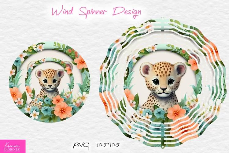 Floral Leopard Wind Spinner Design|Wild Flowers Design