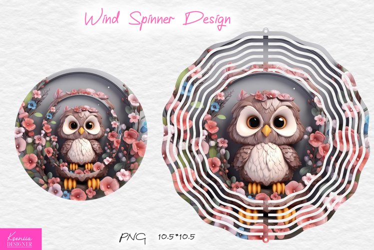 3d Cute Baby Owl Wind Spinner Design|Pink Floral Design