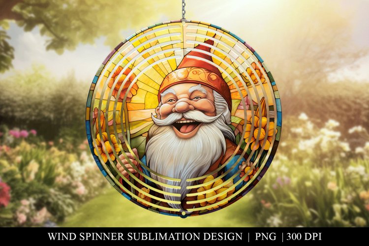 Gnome Stained Glass Wind Spinner Sublimation Design PNG example image 1