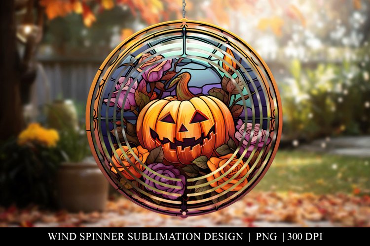 Stained Glass Halloween Wind Spinner Sublimation Design PNG