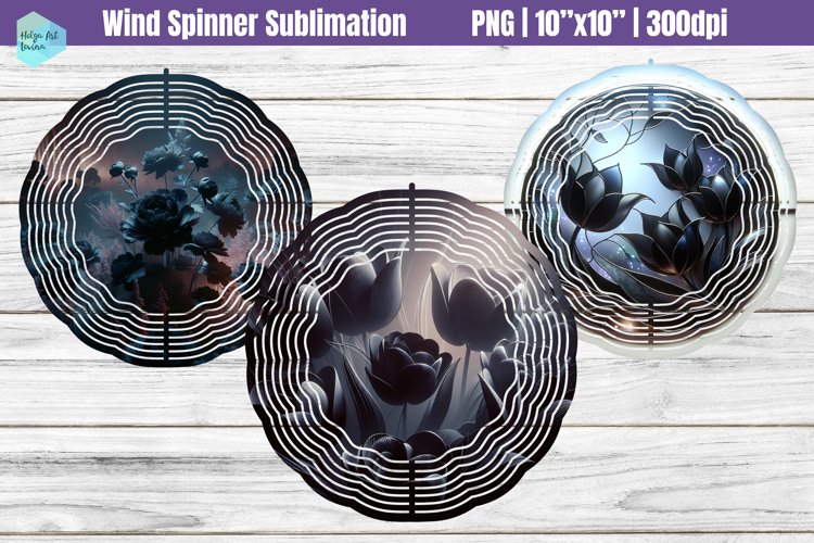 Black Flowers Wind Spinner Sublimation