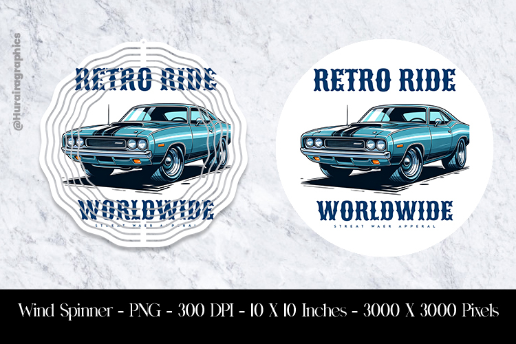 Retro Ride WorldWide Wind Spinner Sublimation Design PNG