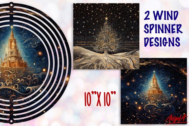 Christmas wind spinner sublimation, gold Christmas tree PNG