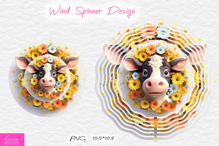 Funny Cow Wind Spinner Sublimation|Yellow Wild Flowers