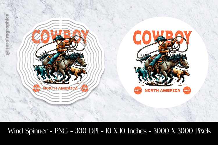 Cowboy Western Rodeo Vintage Style Wind Spinner Sublimation