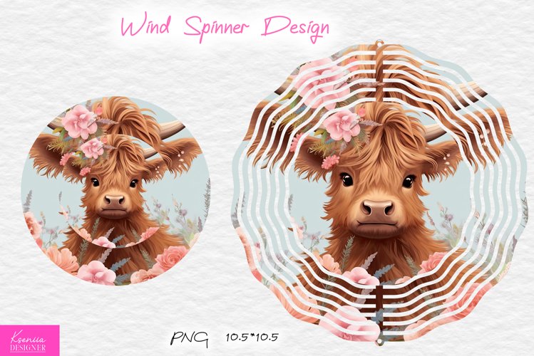 Cute Highland Cow Wind Spinner|Wild Flowers Design