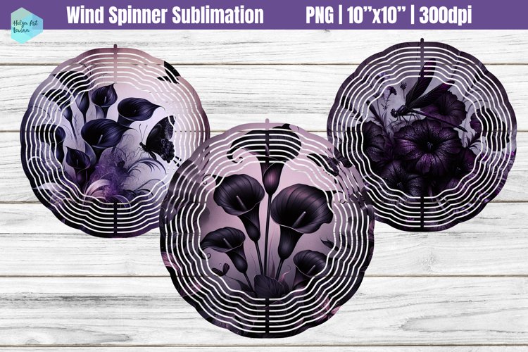 Black Flowers Wind Spinner Sublimation