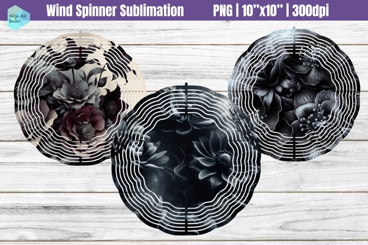 Black Flowers Wind Spinner Sublimation