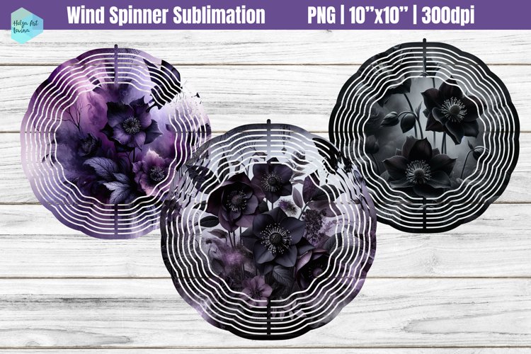 Black Flowers Wind Spinner Sublimation