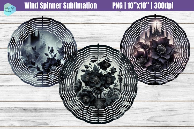 Black Flowers Wind Spinner Sublimation