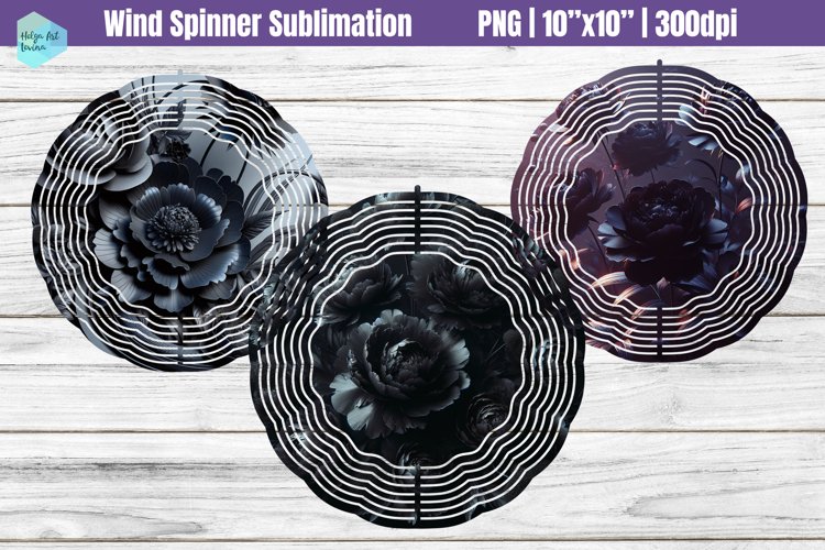 Black Flowers Wind Spinner Sublimation