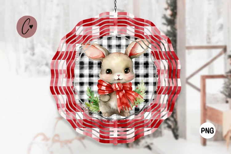 Christmas Plaid Bunny Wind Spinner
