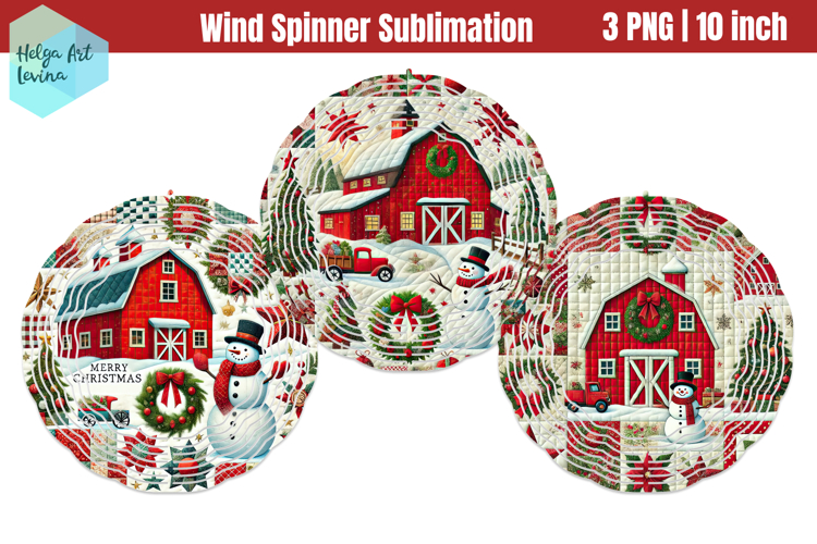 Cristmas Red Barn pachwork Wind Spinner