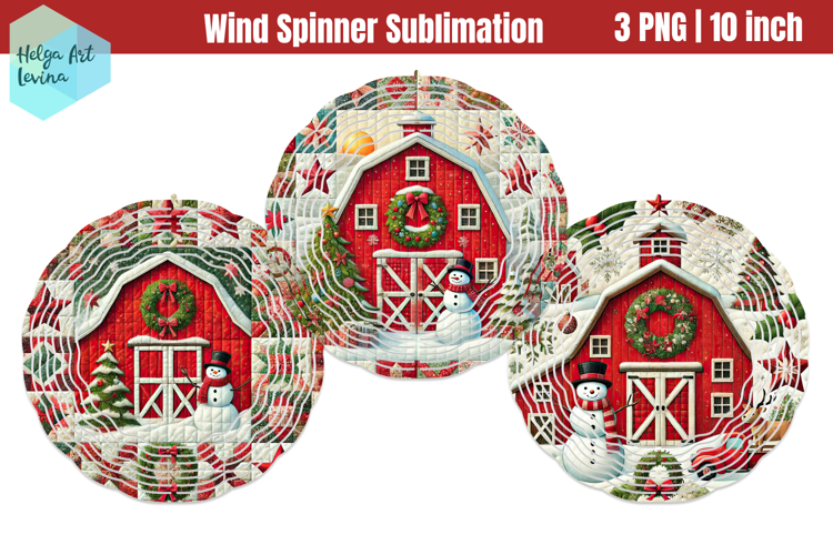 Cristmas Red Barn pachwork Wind Spinner