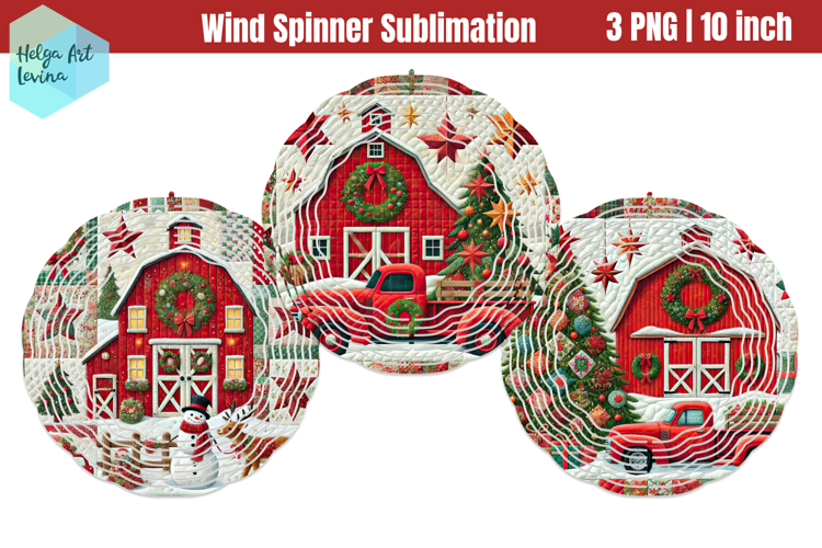 Cristmas Red Barn pachwork Wind Spinner