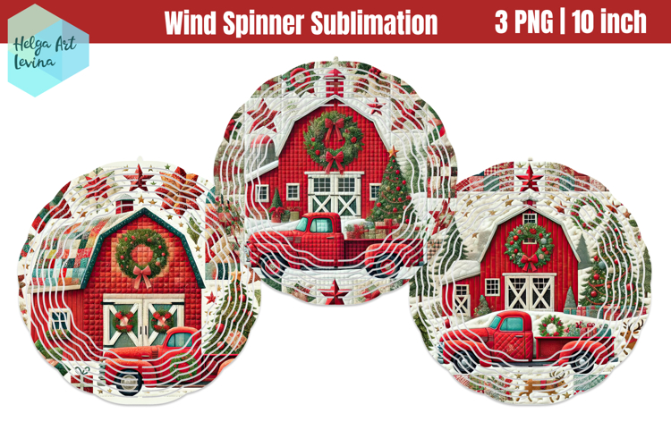 Cristmas Red Barn pachwork Wind Spinner