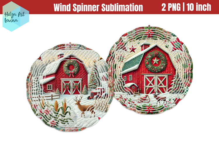 Cristmas Red Barn pachwork Wind Spinner