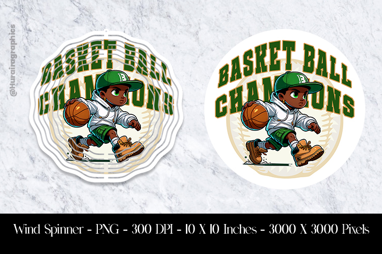 Basket Ball Champions Wind Spinner Sublimation Design PNG