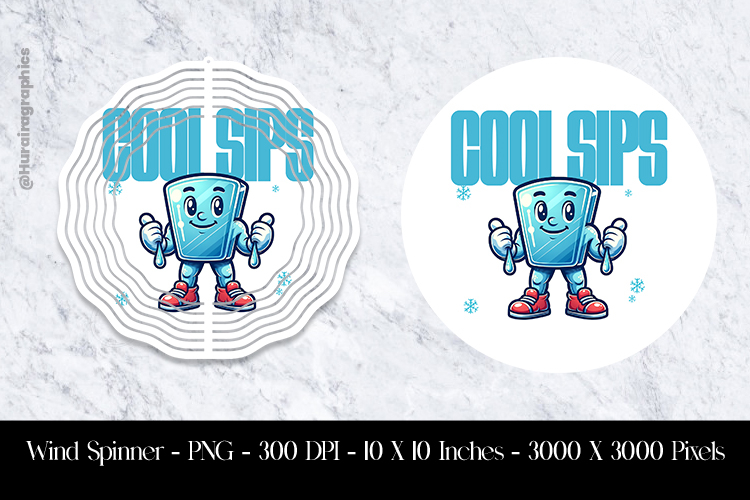Cool Sips Wind Spinner Sublimation Design PNG