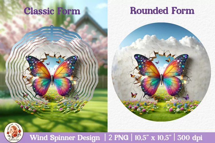 Butterfly Wind Spinner, 3D Spring Wind Spinner, Cracked Wall