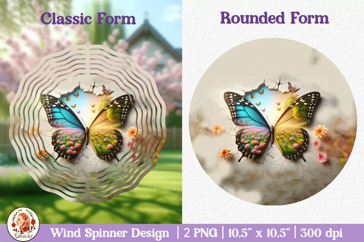 Butterfly Wind Spinner, 3D Spring Wind Spinner, Cracked Wall
